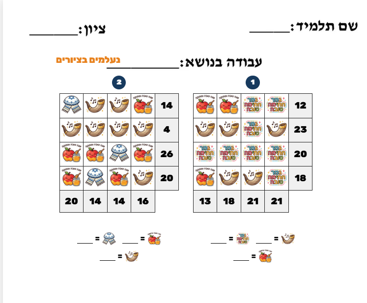 דפי עבודה וחידות לחגי השנה בחשבון לכיתות א-ו | מחולל תרגילים