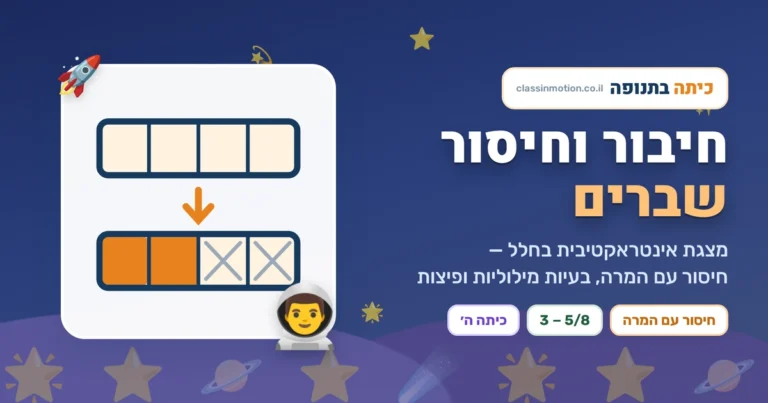 חיבור וחיסור שברים עם המרה שבר פשוט ושבר מעורב לכיתה ה