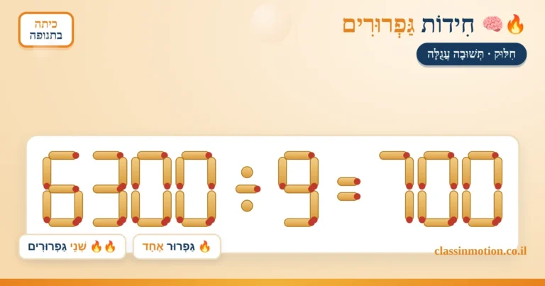 חידות בגפרורים מצגת אינטראקטיבית לכיתה ד – ה חילוק לעשרות שלימות