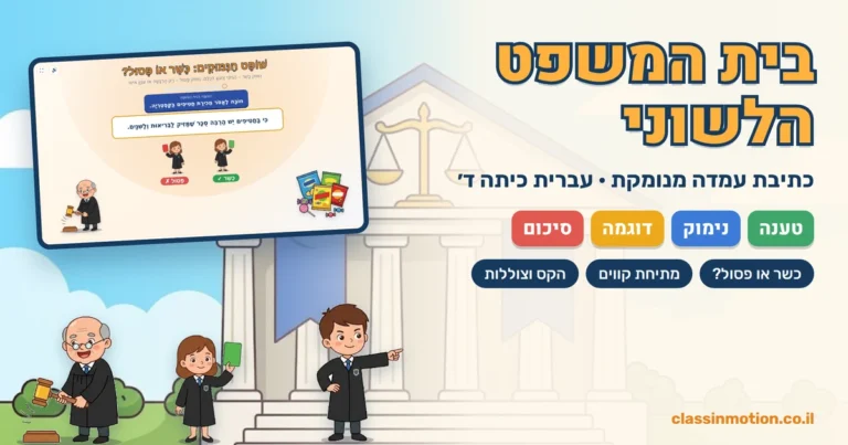 מצגת לכיתה ד׳ על פסקת טיעון: טענה, נימוק, דוגמה וסיכום.